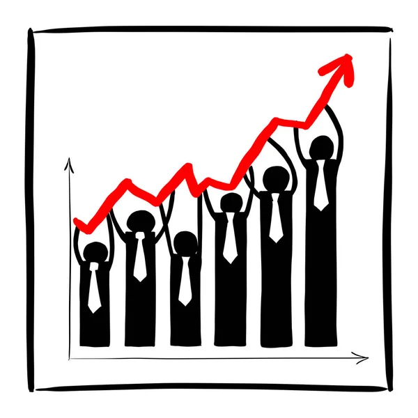 Silhouet zakenman in grafiek formulier verhogen rode grafiek pijl vector illustratie schets doodle hand getrokken geïsoleerd op witte vierkante frame achtergrond. Business concept — Stockvector