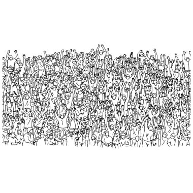 stadyum vektör illüstrasyon çizim karalama el beyaz arka plan üzerinde izole siyah çizgiler ile çizilmiş kalabalık insanların büyük bir grup