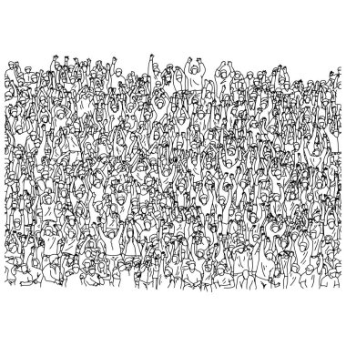 stadyum vektör illüstrasyon çizim karalama el beyaz arka plan üzerinde izole siyah çizgiler ile çizilmiş kalabalık insanların büyük bir grup