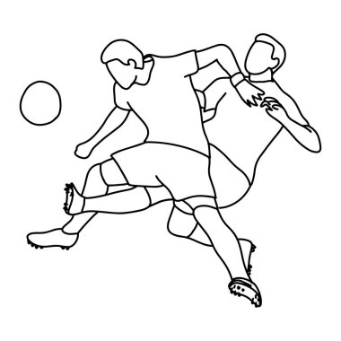 iki futbolcu oynayan futbol vektör illüstrasyon kroki karalama el beyaz arka plan üzerinde izole siyah çizgiler ile çizilmiş