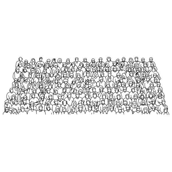 Grupo de personas atestadas en el estadio ilustración vectorial bosquejo garabato mano dibujada con líneas negras aisladas sobre fondo blanco — Vector de stock