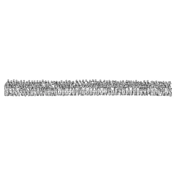 Multidão de pessoas sentadas e de pé juntos vetor ilustração esboço doodle mão desenhada com linhas pretas isoladas no fundo branco —  Vetores de Stock