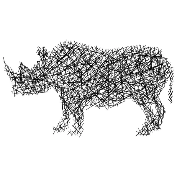 Rhinocéros en silhouette avec des lignes droites désordonnées illustration vectorielle isolée sur fond blanc — Image vectorielle