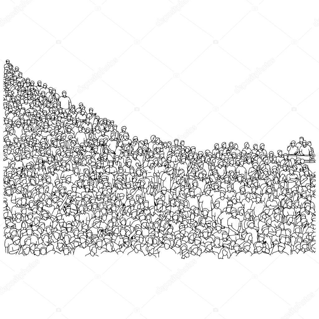many sport fans on stadium with copyspace vector illustration sketch doodle hand drawn with black lines isolated on white background