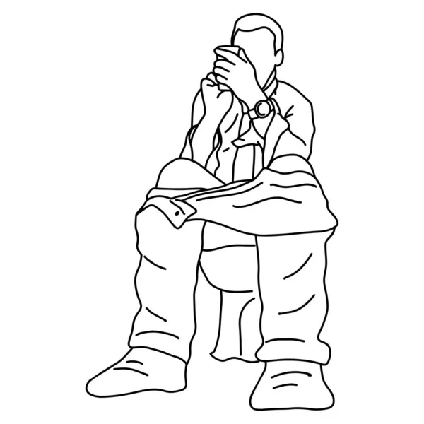Geschäftsmann mit Handy in Toilette Vektor Illustration Skizze Doodle Hand mit schwarzen Linien isoliert auf weißem Hintergrund gezeichnet — Stockvektor