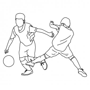 beyaz arka plan üzerinde izole siyah çizgiler ile çizilmiş futbol vektör illüstrasyon kroki karalama el oynayan iki erkek