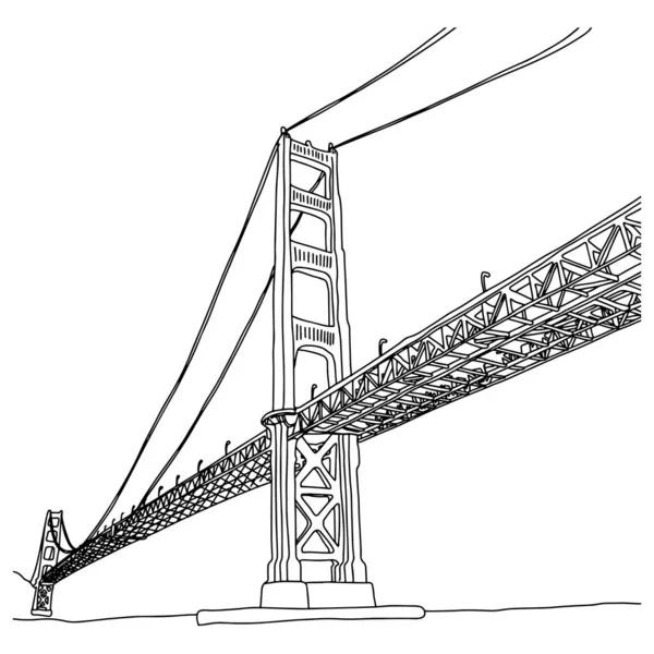 Golden gate bridge vector illustrazione schizzo mano scarabocchio disegnato con linee nere isolate su sfondo bianco — Vettoriale Stock