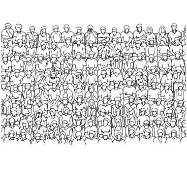 nine lines of people sitting on stadium vector illustration sketch doodle hand drawn with black lines isolated on white background clipart