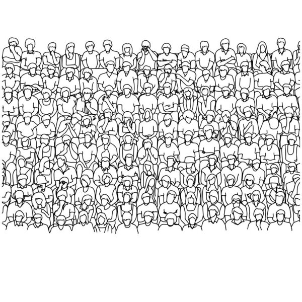 nine lines of people sitting on stadium vector illustration sketch doodle hand drawn with black lines isolated on white background