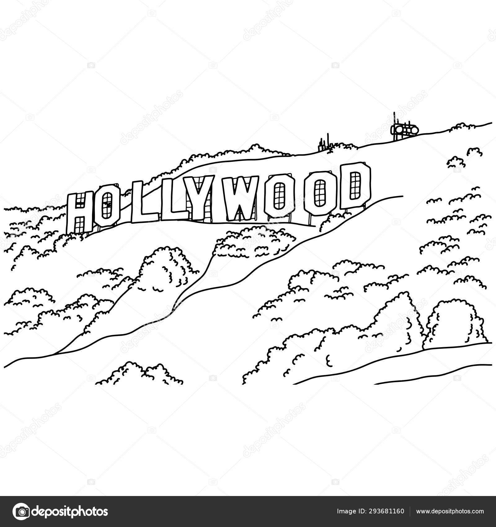 Popular inscription Hollywood Sign vector illustration sketch ...