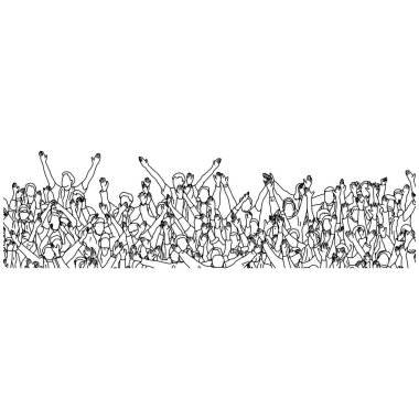 stadyum vektör illüstrasyon kroki karalama el beyaz arka plan üzerinde izole siyah çizgiler ile çizilmiş en sevdikleri spor takımı tezahürat insanların kalabalık.