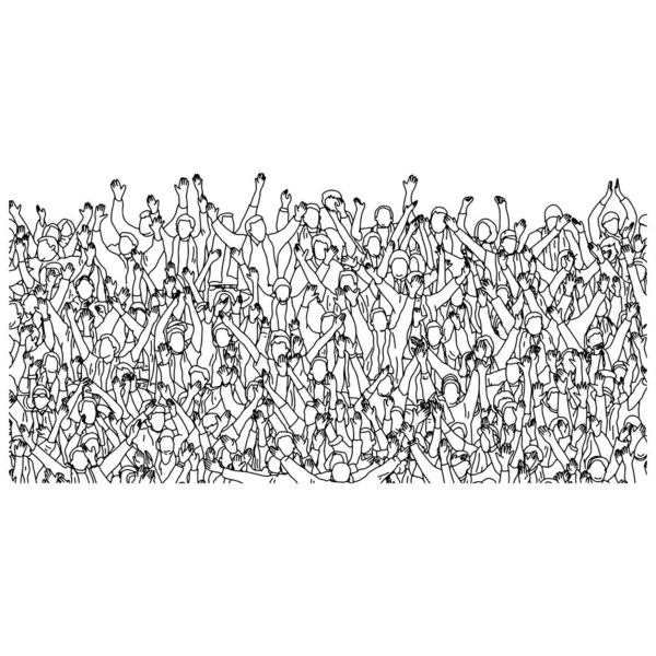 beyaz arka plan üzerinde izole siyah çizgiler ile çizilmiş stadyum vektör illüstrasyon kroki karalama el ellerini kaldırarak insanların kalabalık.
