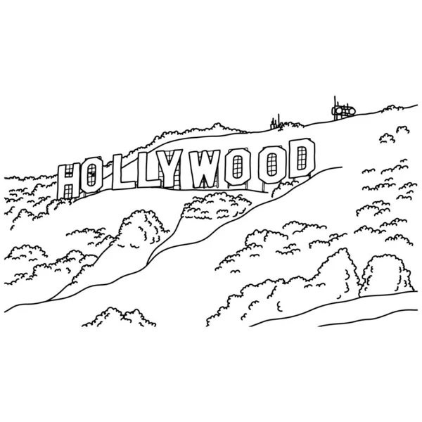 Hollywood sign vektor illustration skizze kritzel hand gezeichnet mit schwarzen linien isoliert auf weißem hintergrund — Stockvektor