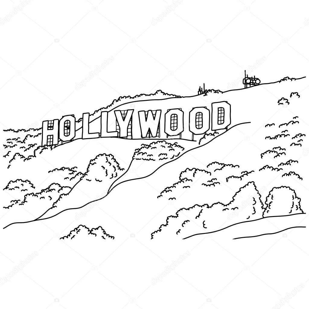 hollywood sign vector illustration sketch doodle hand drawn with black lines isolated on white background