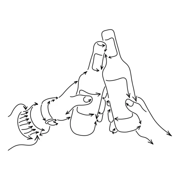 Two hands holding two beer bottles vector illustration sketch doodle