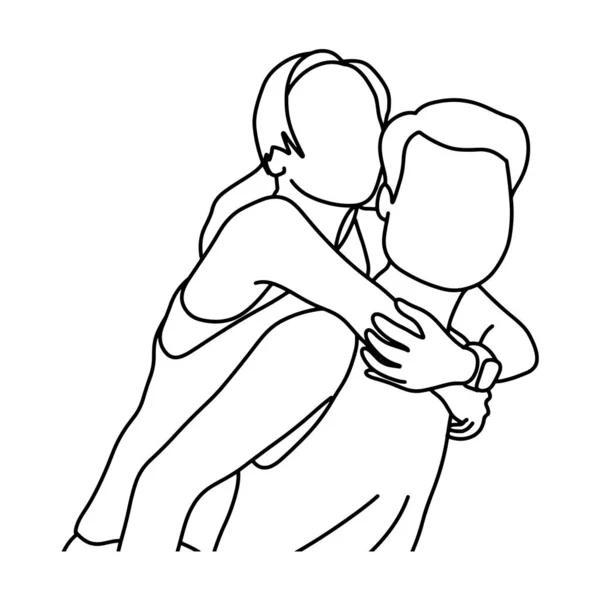 Casal piggyback passeio vetor ilustração esboço doodle mão desenhada com linhas pretas isolado no fundo branco —  Vetores de Stock