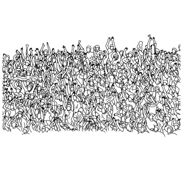 толпа зрителей аплодирует векторной иллюстрации стадиона эскиз каракули руки, нарисованные с черными линиями изолированы на белом фоне
