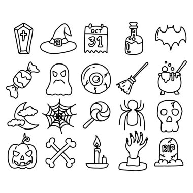 Cadılar Bayramı simge seti vektör illüstrasyon çizim karalama el çizilmiş 