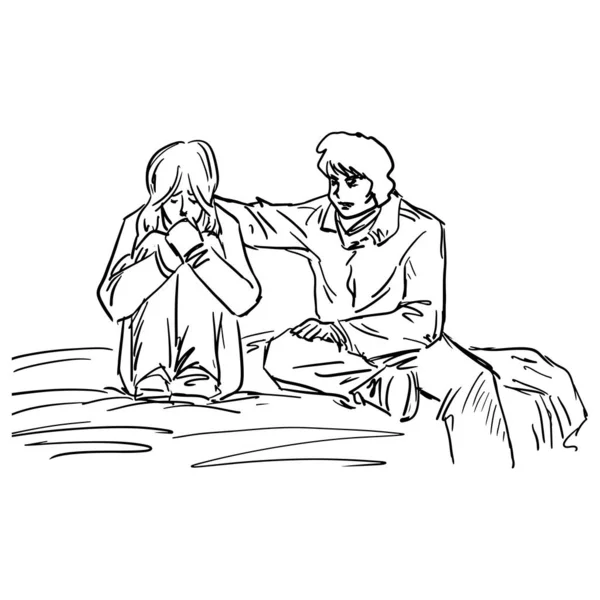ᐈ Boy Comforting Girl Drawing Stock Images Royalty Free