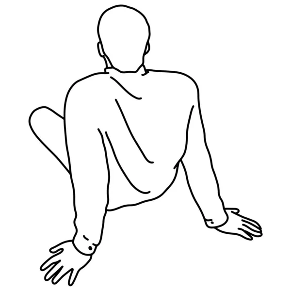 Pria yang duduk di atas tanah vektor gambar tangan corat-coret gambar dengan garis hitam terisolasi pada latar belakang putih - Stok Vektor