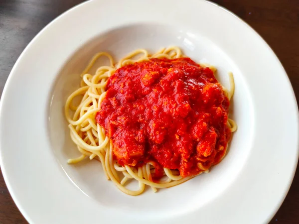 Здоровий Італійський Спагетті Томатним Соусом — стокове фото