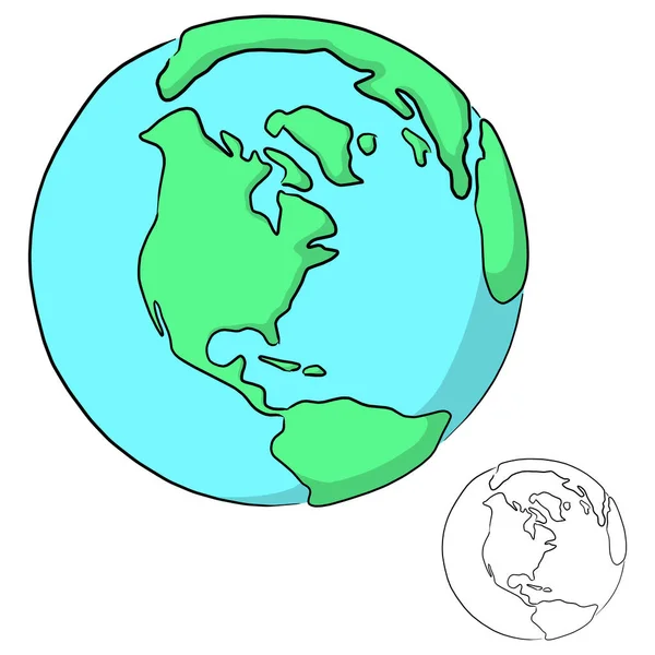 Gölge Vektör Çizimi Ile Dünya Gezegeni Çizimi Beyaz Arkaplanda Izole — Stok Vektör