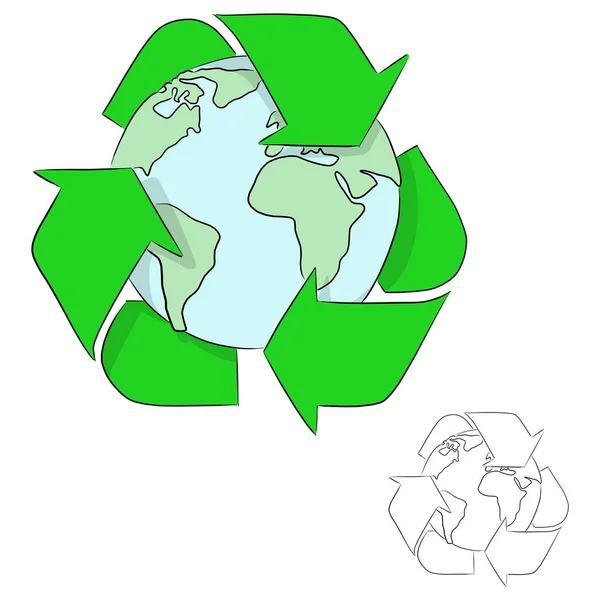 Terra Com Reciclar Sinal Vetor Ilustração Esboço Doodle Mão Desenhada — Vetor de Stock