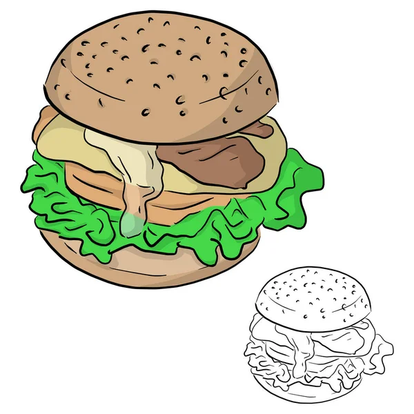 Simple Colorful Hamburger Vector Illustration Sketch Doodle Hand Drawn Black — Stock Vector