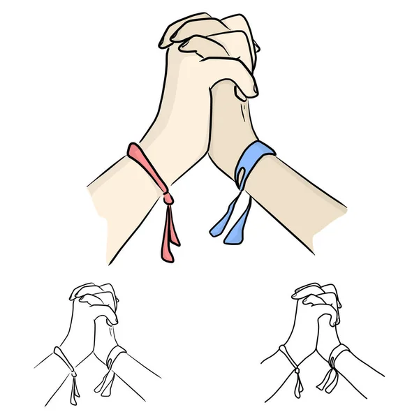 Dwie Ręce Trzymające Się Wzajemnie Wektor Ilustracja Szkic Doodle Strony — Wektor stockowy