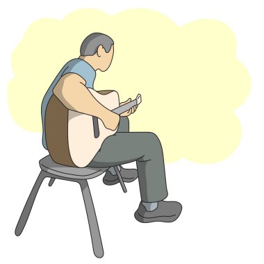 Sandalye çizim vektörü elinde akustik gitar çalan adam 