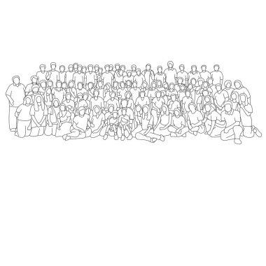 Büyük insanlar grup çizim vektör eli siyah çizgiler ile çizildi