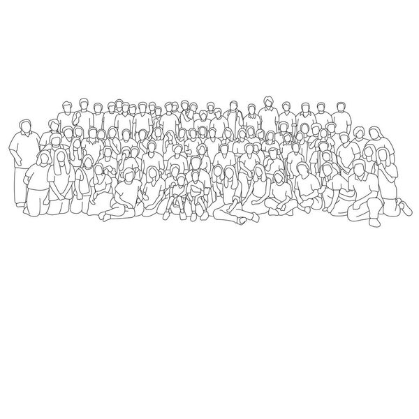 Вектор группы больших людей, нарисованный черными линиями