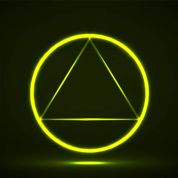 Abstraktní Neon Trojúhelník Kružnici Zářící Linky Vektorový Grafický Prvek — Stockový vektor