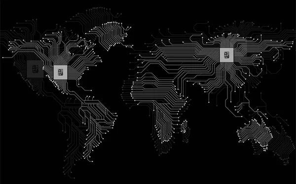 Mapa Świata Streszczenie Cpu Obwodu Drukowanego Technologia Tło Ilustracja Wektorowa — Wektor stockowy