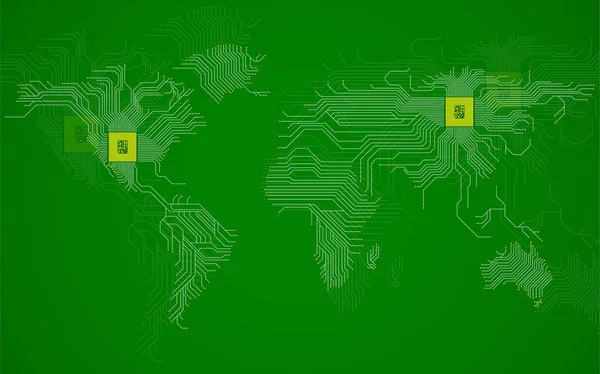 Αφηρημένο Κόσμο Χάρτη Cpu Κύκλωμα Του Σκάφους Τεχνολογία Φόντο Εικονογράφηση — Διανυσματικό Αρχείο