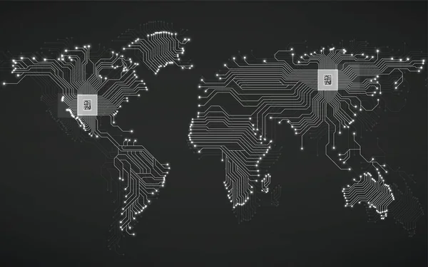 Абстрактная Карта Мира Cpu Цепная Плата Технологический Фон Векторная Иллюстрация — стоковый вектор