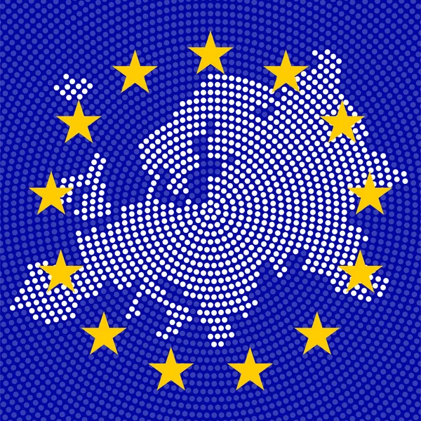 Abstract Europe map of radial dots on background Bandera de la UE, concepto de medio tono. Ilustración vectorial, eps 10 — Vector de stock