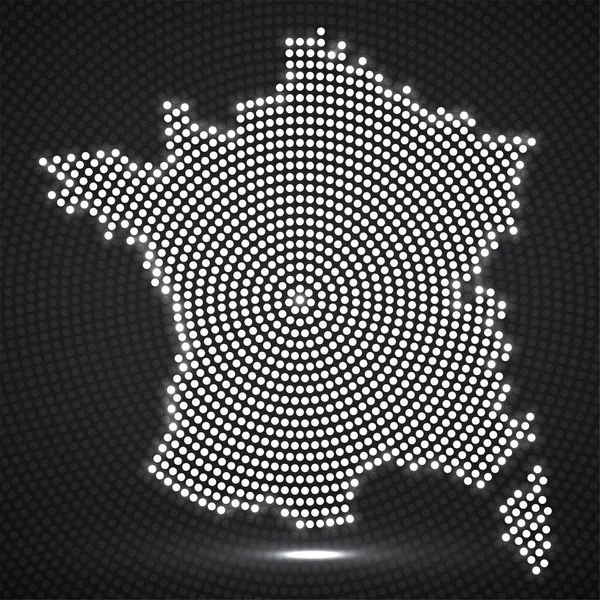 Resumen Francia Mapa Puntos Radiales Brillantes Concepto Medio Tono — Vector de stock