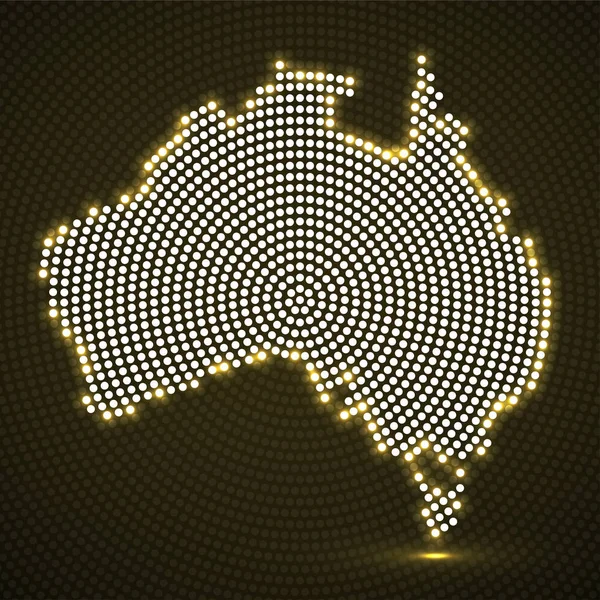 輝く放射状ドットの抽象的なオーストラリア地図 — ストックベクタ