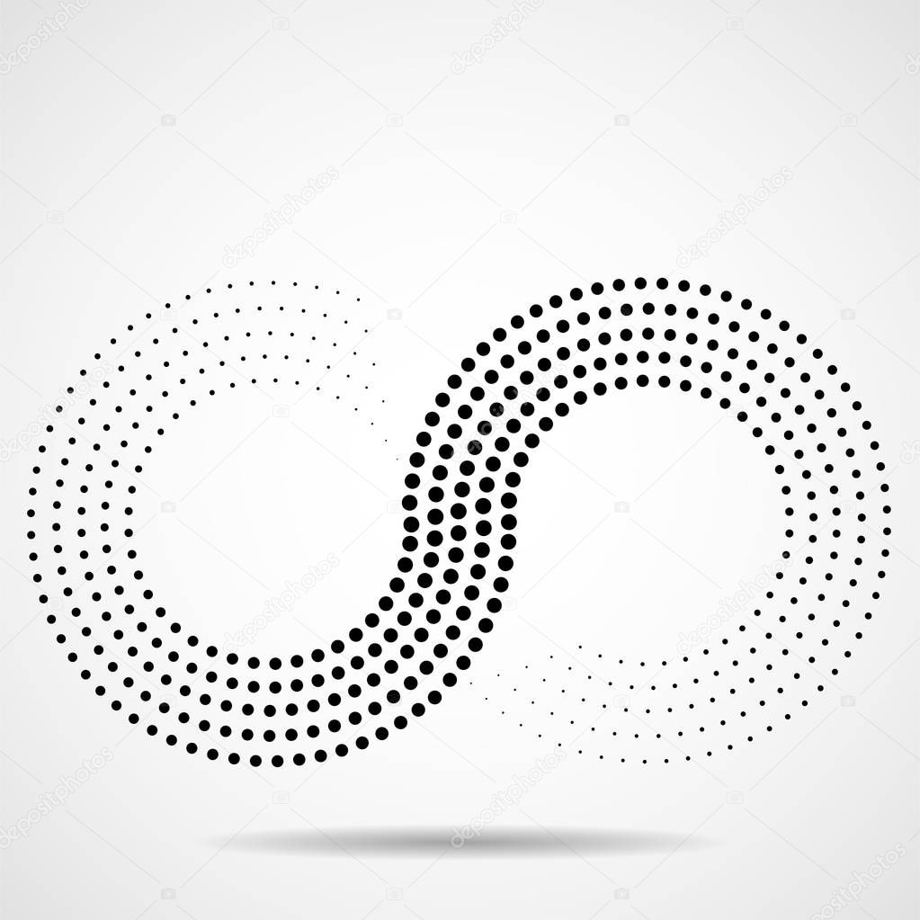 Abstract halftone sign of infinity. Vector logo, design element