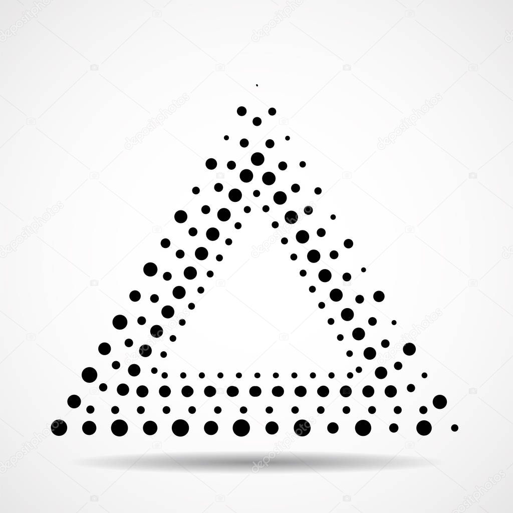 Abstract dotted triangle. Dots in triangle form. Halftone effect. Vector