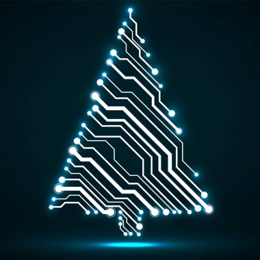 Soyut teknoloji parlak Noel ağacı, neon devre kartı