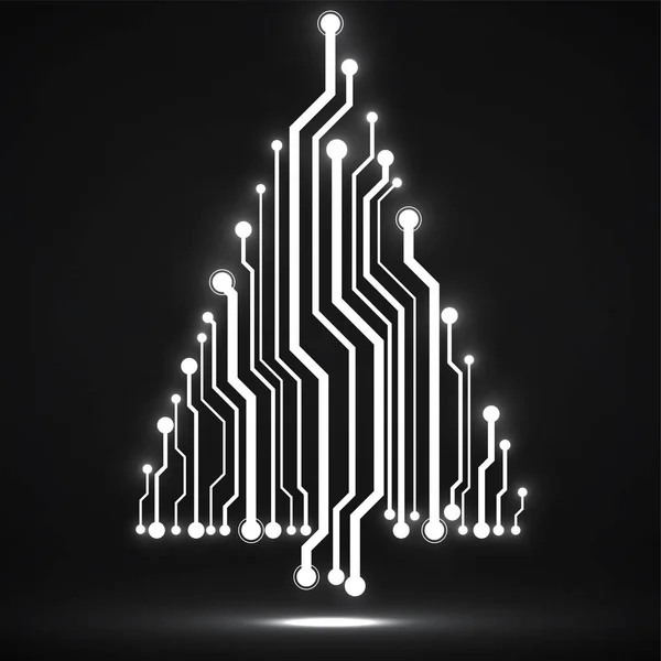 Technologie Abstraite Arbre Noël Lumineux Carte Circuit Néon — Image vectorielle