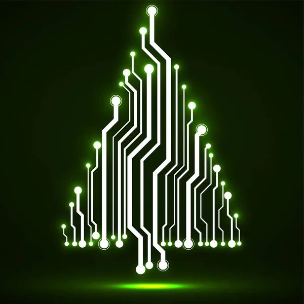 Tecnología Abstracta Brillante Árbol Navidad Placa Circuito Neón — Vector de stock