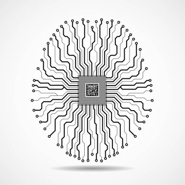 Soyut teknolojik beyin. CPU. Devre kartı. Vektör