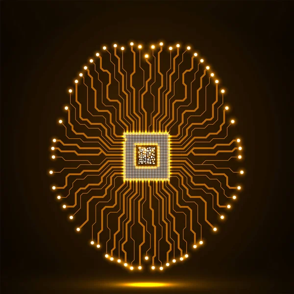 Cerveau Néon Technologique Abstrait Circuit Vecteur — Image vectorielle