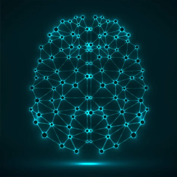 Abstraktes Polygonales Gehirn Mit Leuchtenden Punkten Und Linien Netzwerkverbindungen — Stockvektor