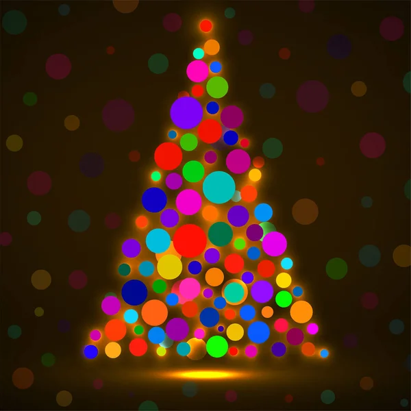 Árbol Navidad Neón Abstracto Círculos Coloridos Vector — Vector de stock