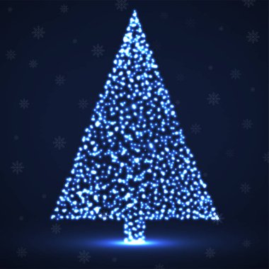 Soyut neon Noel ağacı parlayan parçacık. Vektör