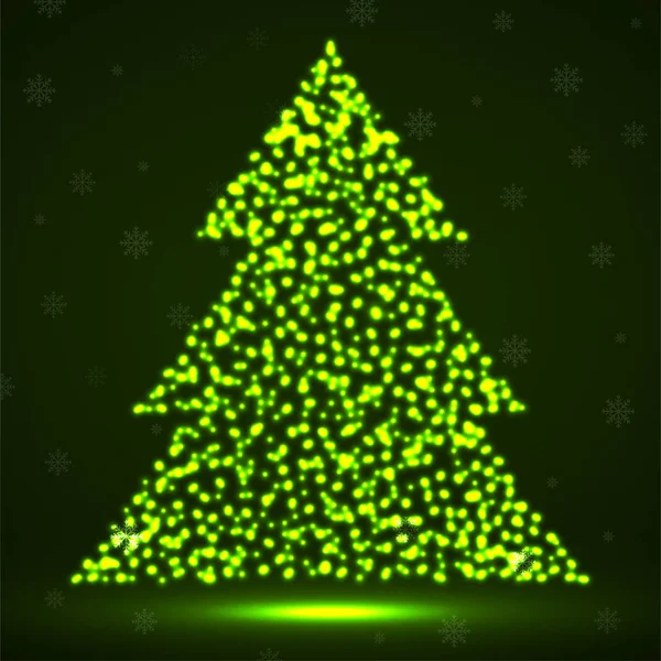 Árbol Navidad Neón Abstracto Partículas Brillantes Vector — Vector de stock